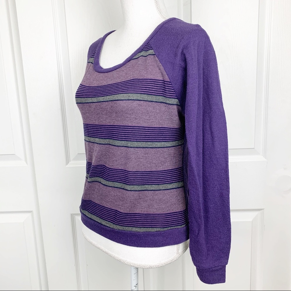 Paper Crane Sweater Women Small Purple Stripe Raglan Pullover Lightweight Casual - Picture 2 of 4